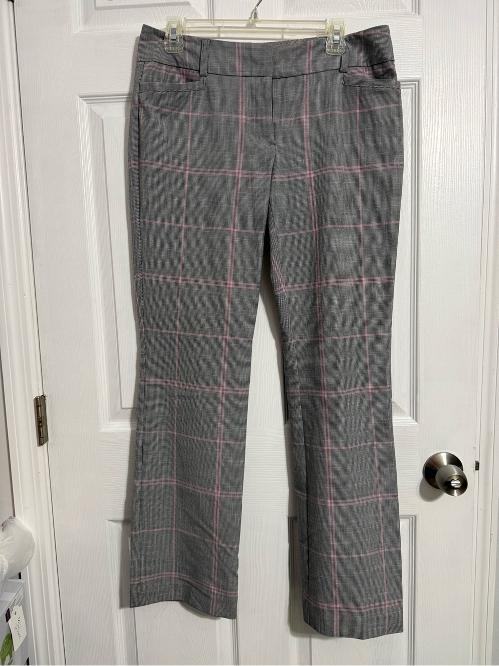 Gray Plaid Dress Pants with Pink Windowpane
